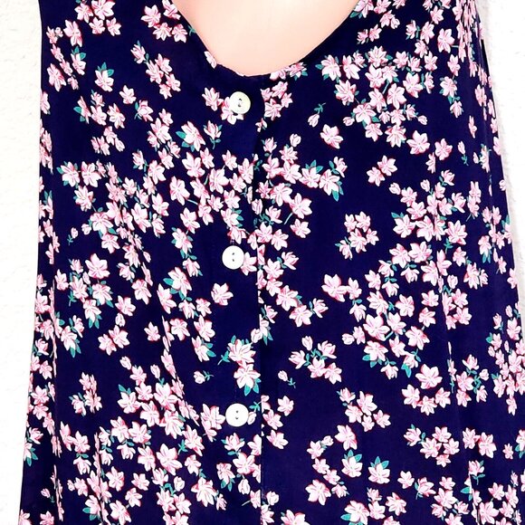 Draper James RSVP Silky Side Buttons Top Floral Sleeveless Navy Pink - Picture 4 of 8